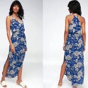 Along the Waterway Blue Floral Print Midi Dress
